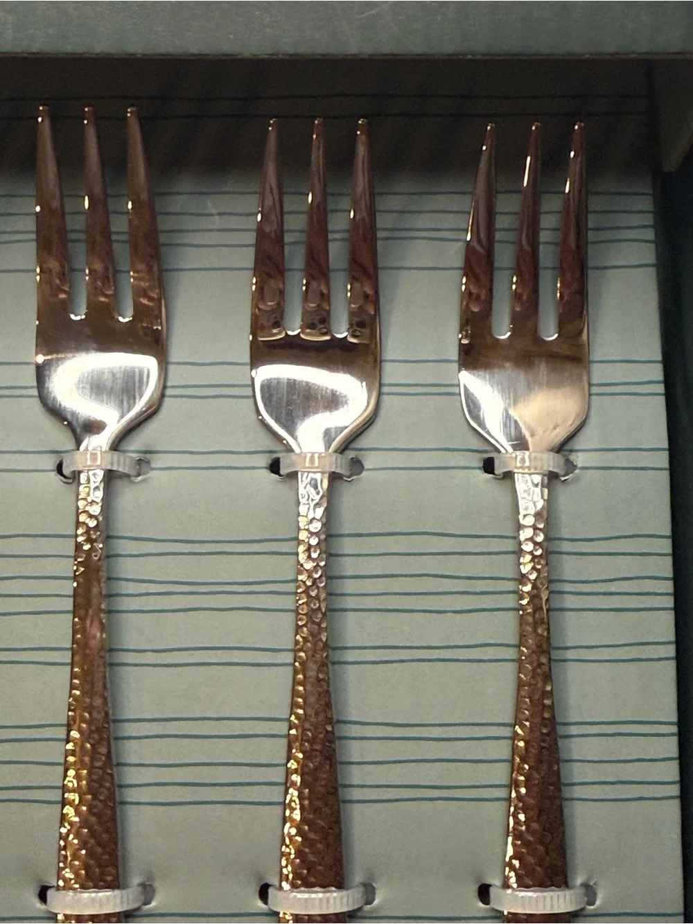 St. James Masonry Hammered Cocktail Forks Set of 4 Stainless Steel Luxury NWT